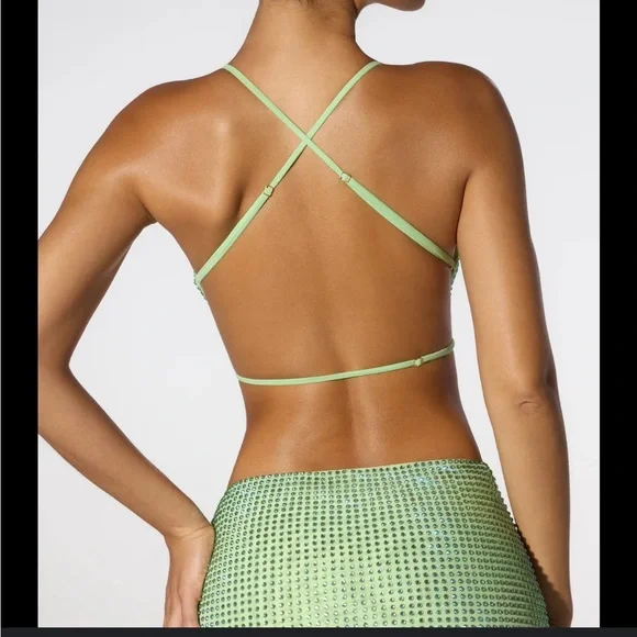 OH POLLY size 2 (S) Light Green Rhinestone Embellished Top great for going out🪩 - Picture 5 of 5